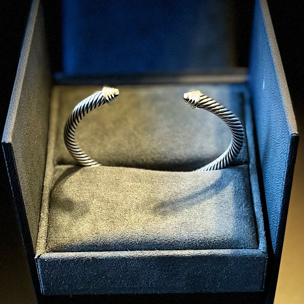 Cable Classics Bracelet in Sterling Silver with 14K Yellow Gold Domes